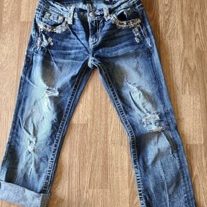 Miss Me Cropped Denim Capris Women's Size 27 Blue Medium Wash